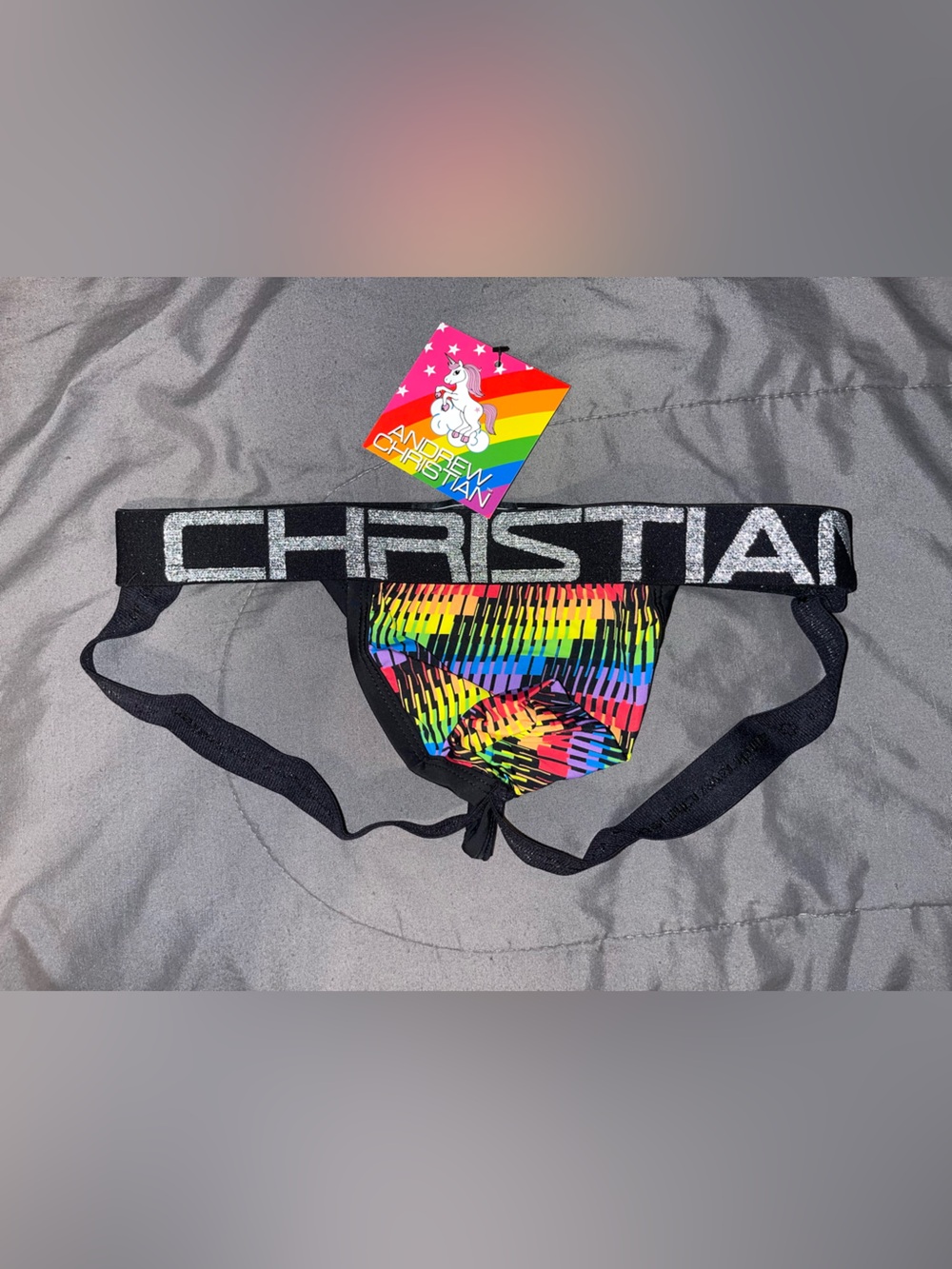 Andrew Christian Rainbow jock /thong Underwear with Glitter Band